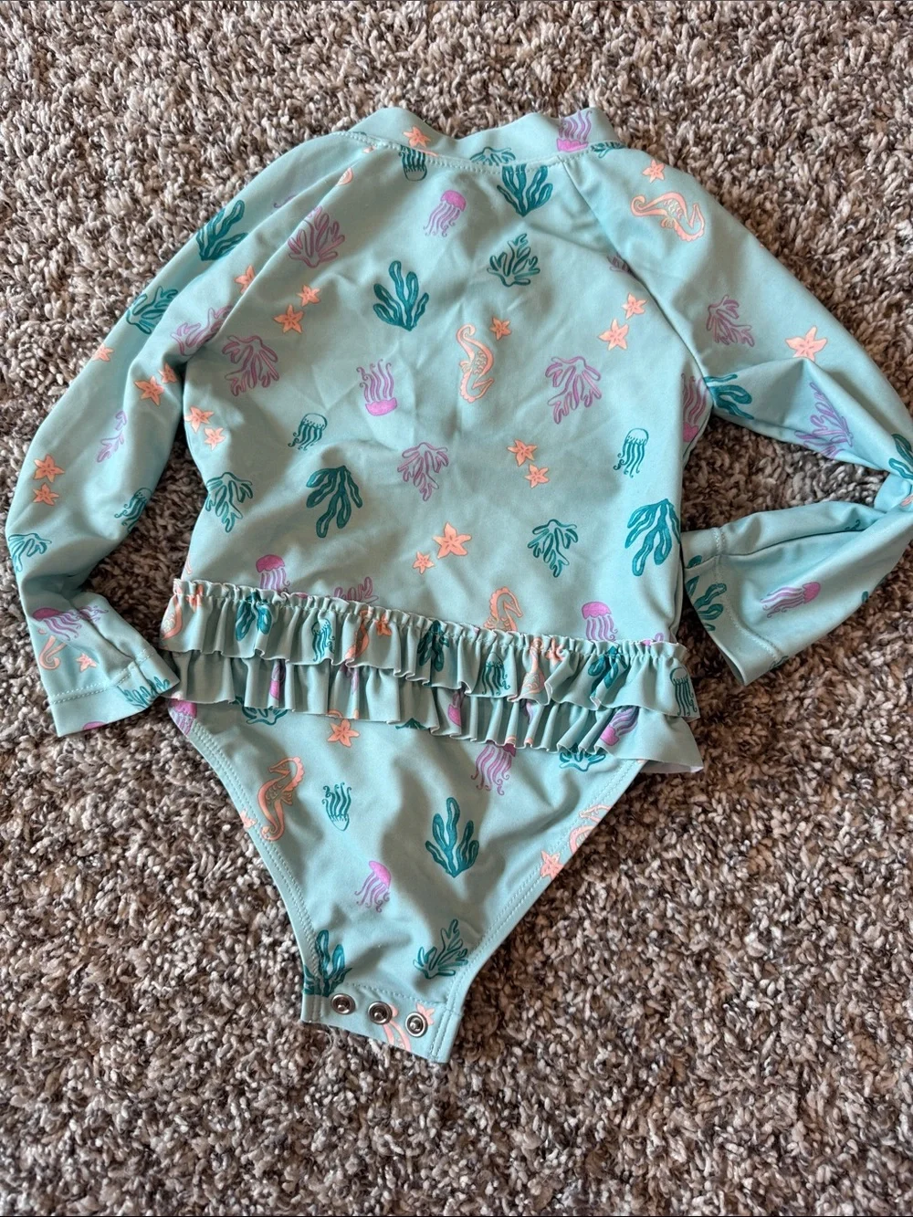 Carter's Mint Green Long-Sleeve One-Piece Swimsuit with Sea Life Print